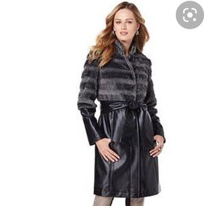 NeNe faux leather/fur trench coat with belt.